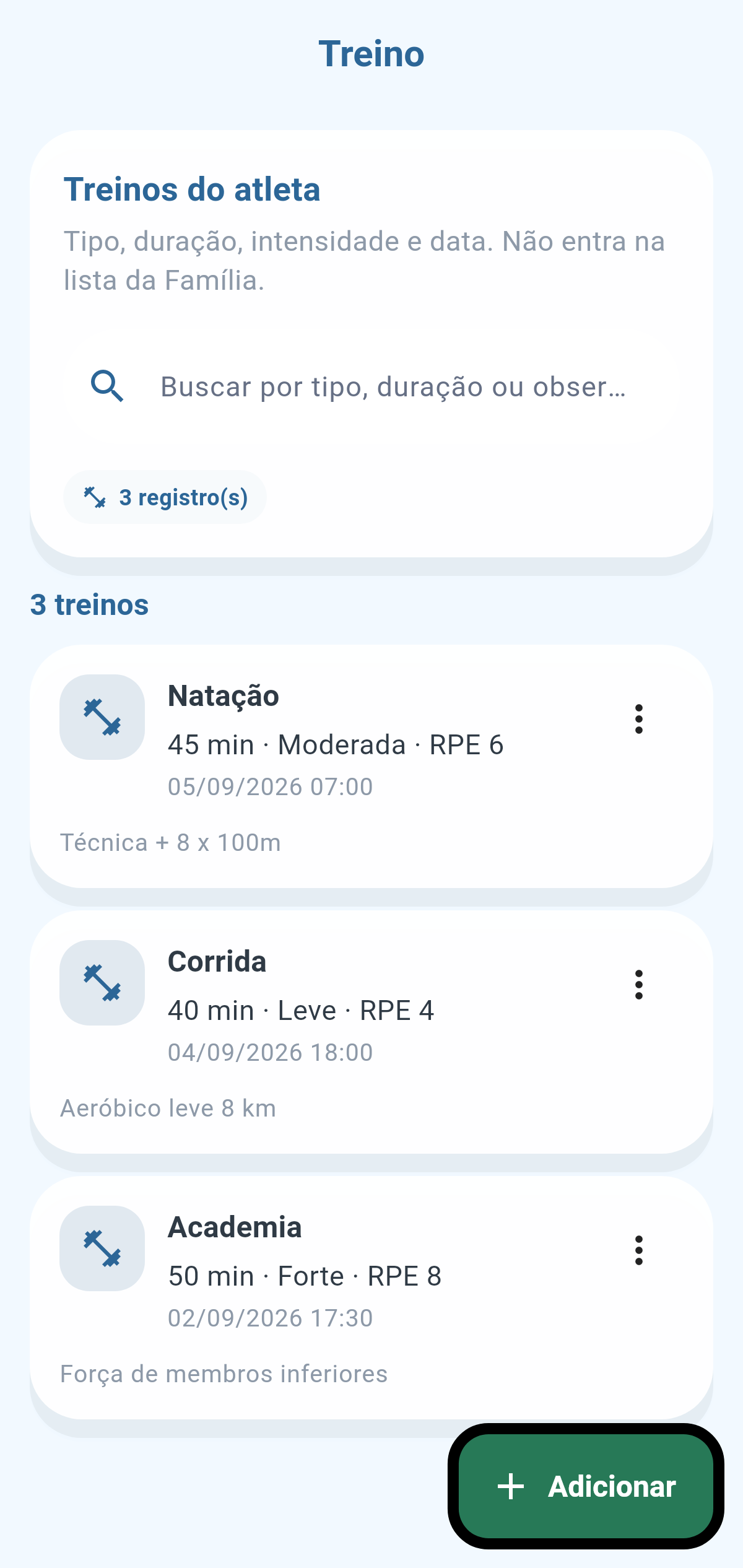 Treino e dieta do Espaço Atletas